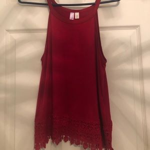 red tank with lace trim